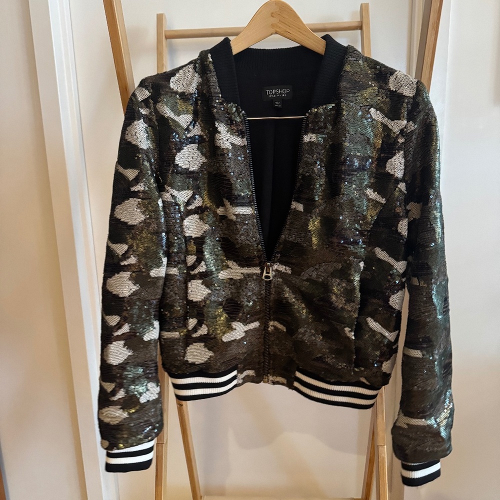 TOPSHOP Sequin Camo Bomber Jacket